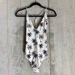 White Palm Tree One Piece Swimsuit